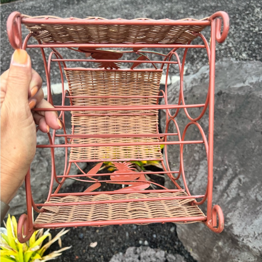 Vintage Pineapple Metal/Wicker Decor Set NWOT Wine Rack/Wall Hook Tropical Boho - Picture 13 of 13